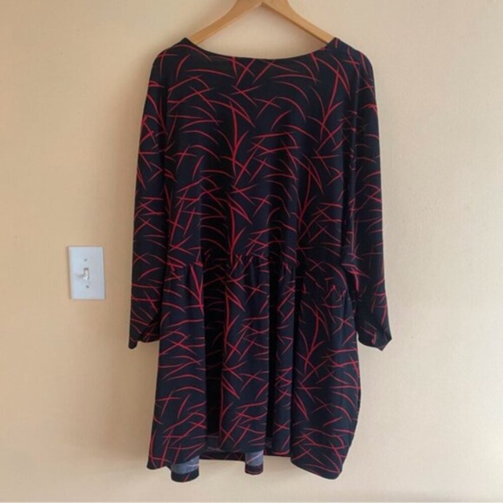 Ulla Popken Black Red Abstract Print Tunic Dress 3/4 Sleeve - Picture 3 of 14